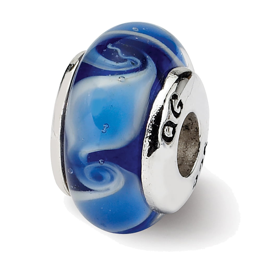 Sterling Silver Reflection Italian Decorative Blue and White Glass Bead