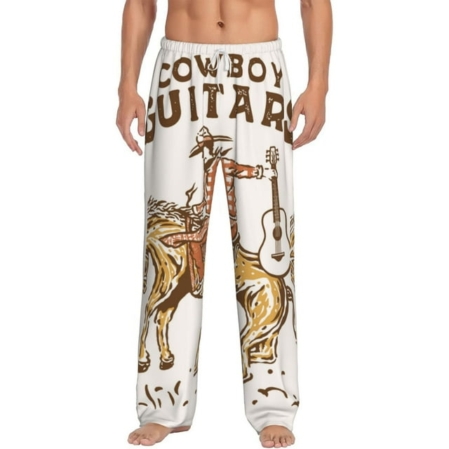 Kdxio Cowboy Rodeo Guitar Print Mens Pajama Pants Set Sleep & Lounge Pants, PJ Bottoms with Pockets and Button Fly-Large