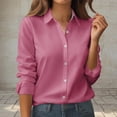 thumbnail image 5 of vigerkar Womens Dressy Button Down Shirts Work Long Sleeve Blouses Casual Lapel Loose Fit Trendy Tops (Pink, L), 5 of 7