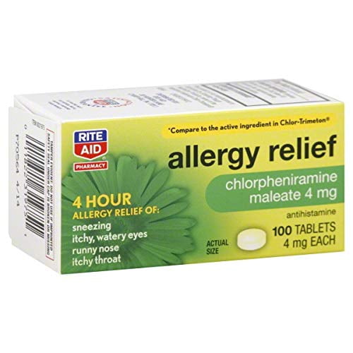 Rite Aid Allergy Medicine, Chlorpheniramine Maleate 4mg 100 Count