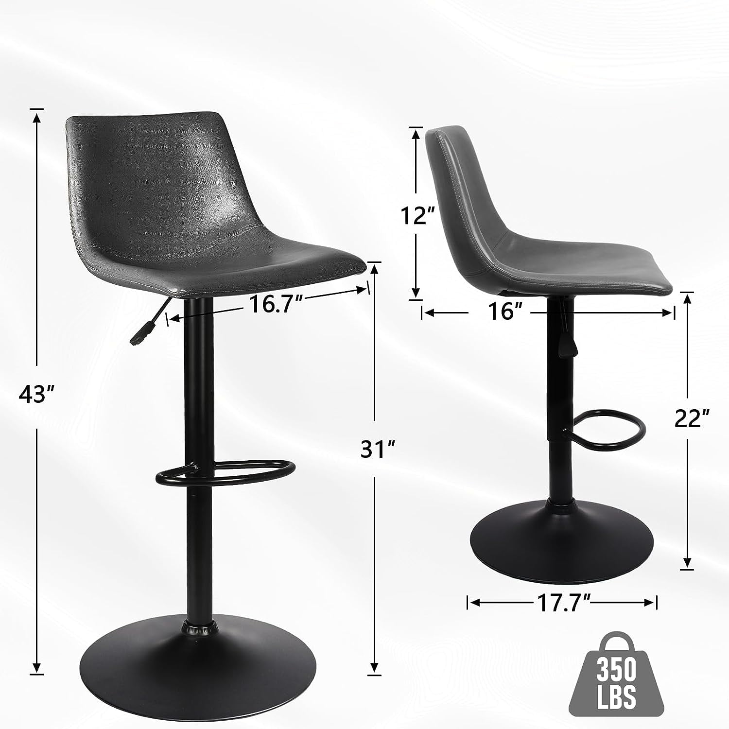 Vitesse Bar Stools Set of 4 Modern Swivel Bar Chairs, Barstools Counter Height with High Backrest, Adjustable Faux Leather Upholstered Bar Stool for Bar, Kitchen, Dining Room