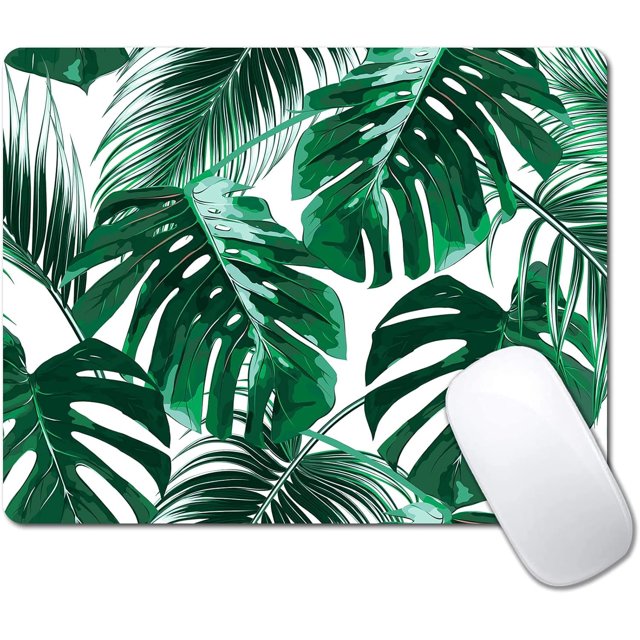 Small Green Tropical Leaves Mouse Pad Personalized Portable Travel Mousepad Non-Slip Rubber Base Perfect for Laptop & Wireless Mouse