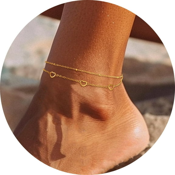 ChainsHouse Stainless Steel Stacking Boho Anklet with Delicate Bead Chains, Hypoallergenic, 8-10 in (Women's)