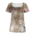 thumbnail image 4 of Aoochasliy Womens Blouses Short Sleeve 2023 Casual Floral Prints Square Neck Buttons Shirts Loose Blouses, 4 of 5