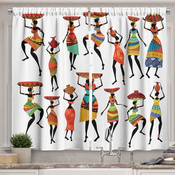 Ambesonne Tribal Kitchen Curtains, Women, 55"x30", Multicolor