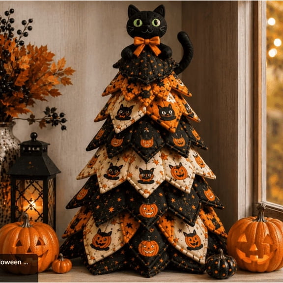 DIY Halloween Quilted Fabric Tree Kit, Ghost Moonlight DIY Tree Patchwork Kit, Quilted Layered Craft Kit for Halloween Harvest Festival Table Decor