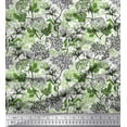 thumbnail image 1 of Soimoi Green polyester Crepe Fabric Leaves & Peony Floral Print Sewing Fabric Yard 42 Inch Wide, 1 of 3