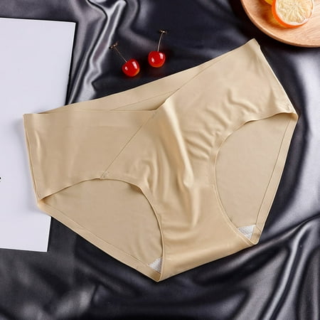 

ALSLIAO Women Soft Ice Silk Seamless Lingerie Briefs Low-Waist Underwear Underpants Khaki XL
