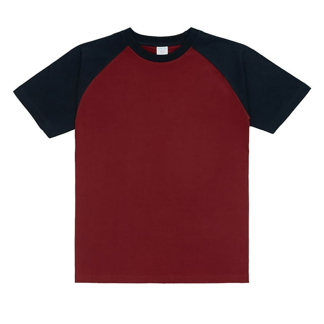 Ediodpoh Men’s Raglan Contrast T Shirt 230g Solid Color Retro Heavy Shoulder T Shirt Pure Cotton Matching Color Loose Short Sleeve Tops for Men Trendy Red XXL
