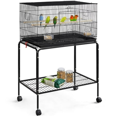 Yaheetech 47-in Flight Birdcage with Rolling Stand for Small Birds Parrots Parakeets Conures, Black
