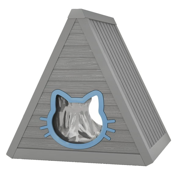 Bifanuo Triangular Cat House,Weatherproof Shelter for Cats,Cute Design with Cat Shaped Entrance,Durable PP Cat House for Indoor & Outdoor,Gray