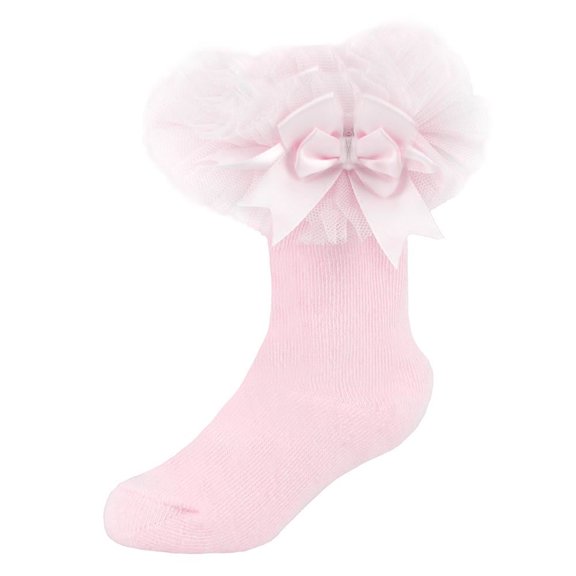 Infant Baby Girls Tutu Socks with Bow Comfortable - Socks AZ867 Pink 12-24 M
