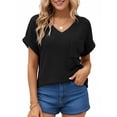 thumbnail image 3 of UVN Womens Summer Tops Short Sleeve V Neck Blouses Ladies Casual Waffle Knit Trendy Tunic Shirts, 3 of 8