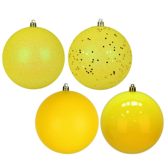 Vickerman 2.4" Yellow 4-Finish Ball Ornament Assortment, 60 per Box