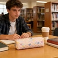thumbnail image 6 of Cute Heart Pattern Pencil Pouch, Soft Fabric Pencil Case, Large Capacity Portable Storage Pouch, Smooth Zipper Closure for Office Study and Daily Commute, 6 of 6