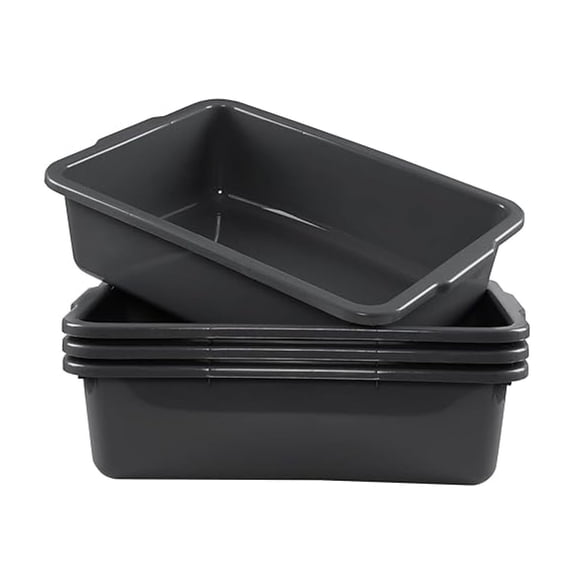 4 Packs Large Bus Tubs, 35 L Rectangular Dishpan, Plastic Wash Basin, Grey