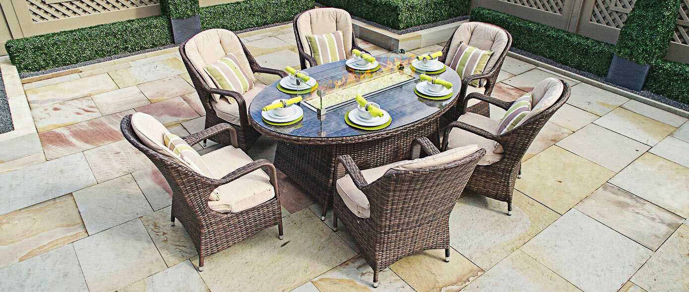 Moda Furnishings Patio Wicker Oval Gas Firepit Sets for Garden in the Outdoor