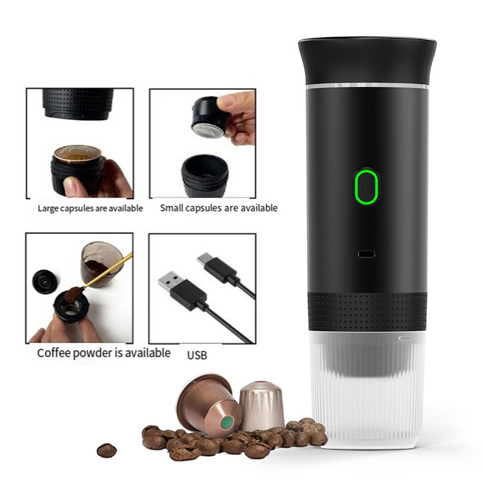 Wireless Electric Portable Coffee Machine for Car & Home Camping Coffee Maker 3in1 Capsule Powder Travel Coffee Maker,B