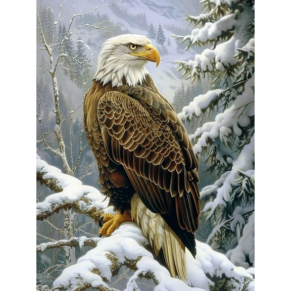 5D DIY Diamond Painting Set "Winter Eagle" Round Diamond Art Crafts for Adults, Suitable for Wall Decoration, Bedroom and Home Decoration