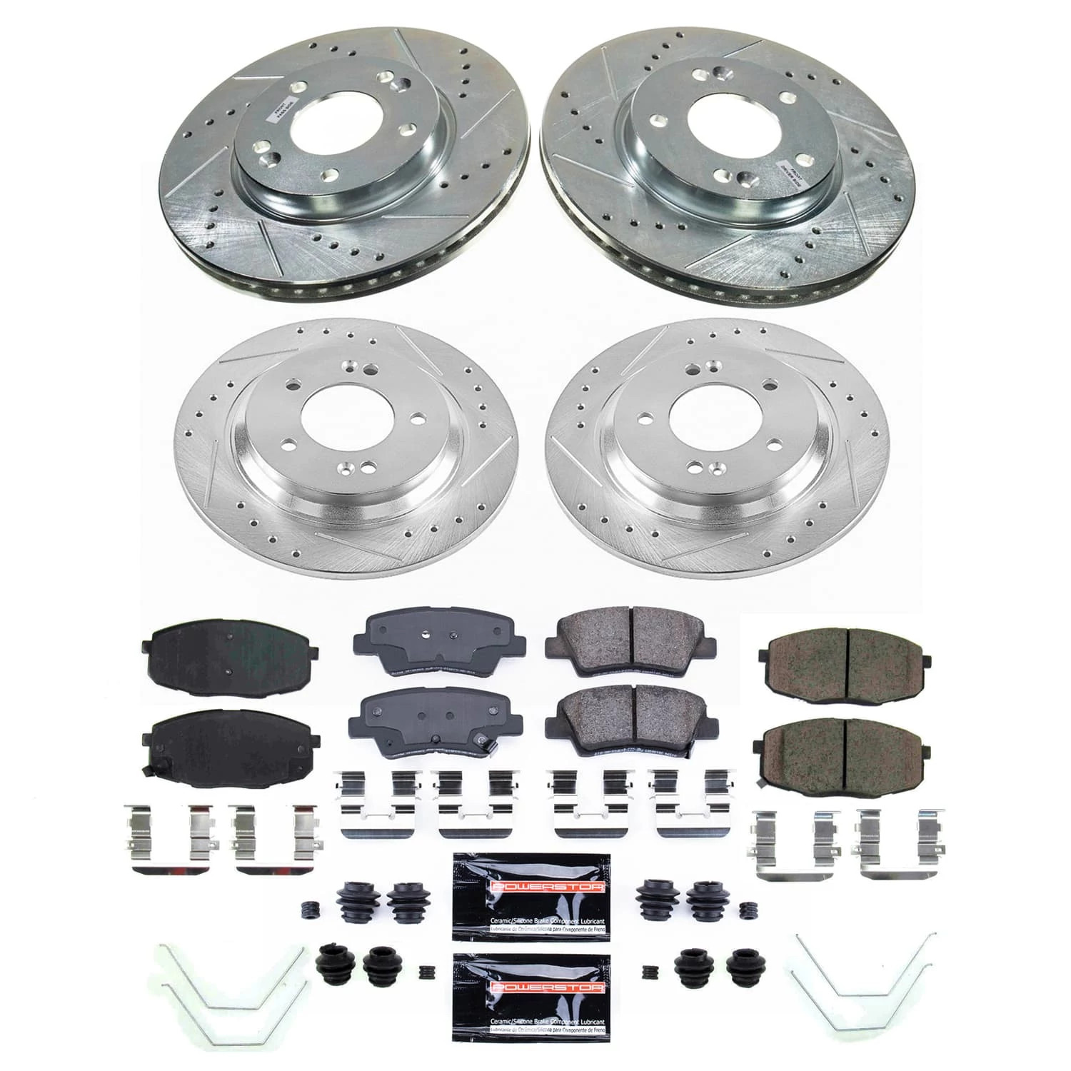 PowerStop Front and Rear Z23 Evolution Sport Carbon-Fiber Ceramic Brake Pad and Drilled & Slotted Rotor Kit Fits: KIA Select Models K9140