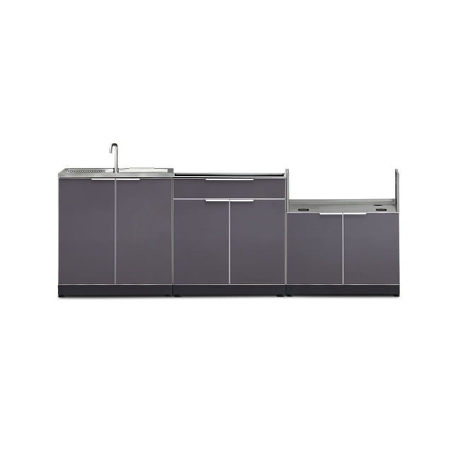 NewAge Products Armoire de Cuisine Extérieure en Aluminium, Ensemble de 3 Pcs avec Bar, Gril et Évier