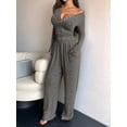 thumbnail image 4 of Conjuntos de Dos Piezas de Otoño para Mujer, Camiseta de Larga con Cuello en V y Pantalones Anchos, Conjuntos de Chándal Informal. Gris Oscuro XL, 4 of 6