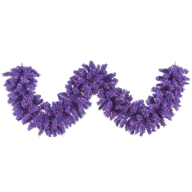 Vickerman 9' Flocked Purple Artificial Christmas Garland with 100 Purple Lights