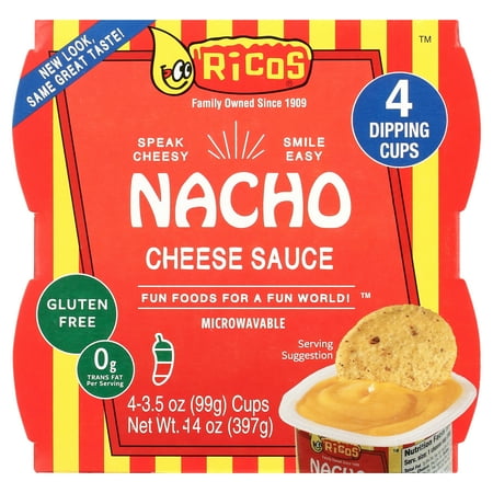 Ricos® Nacho Cheese Sauce 3.5oz Cup, 4 Count, Shelf-Stable, Ready-To-Eat