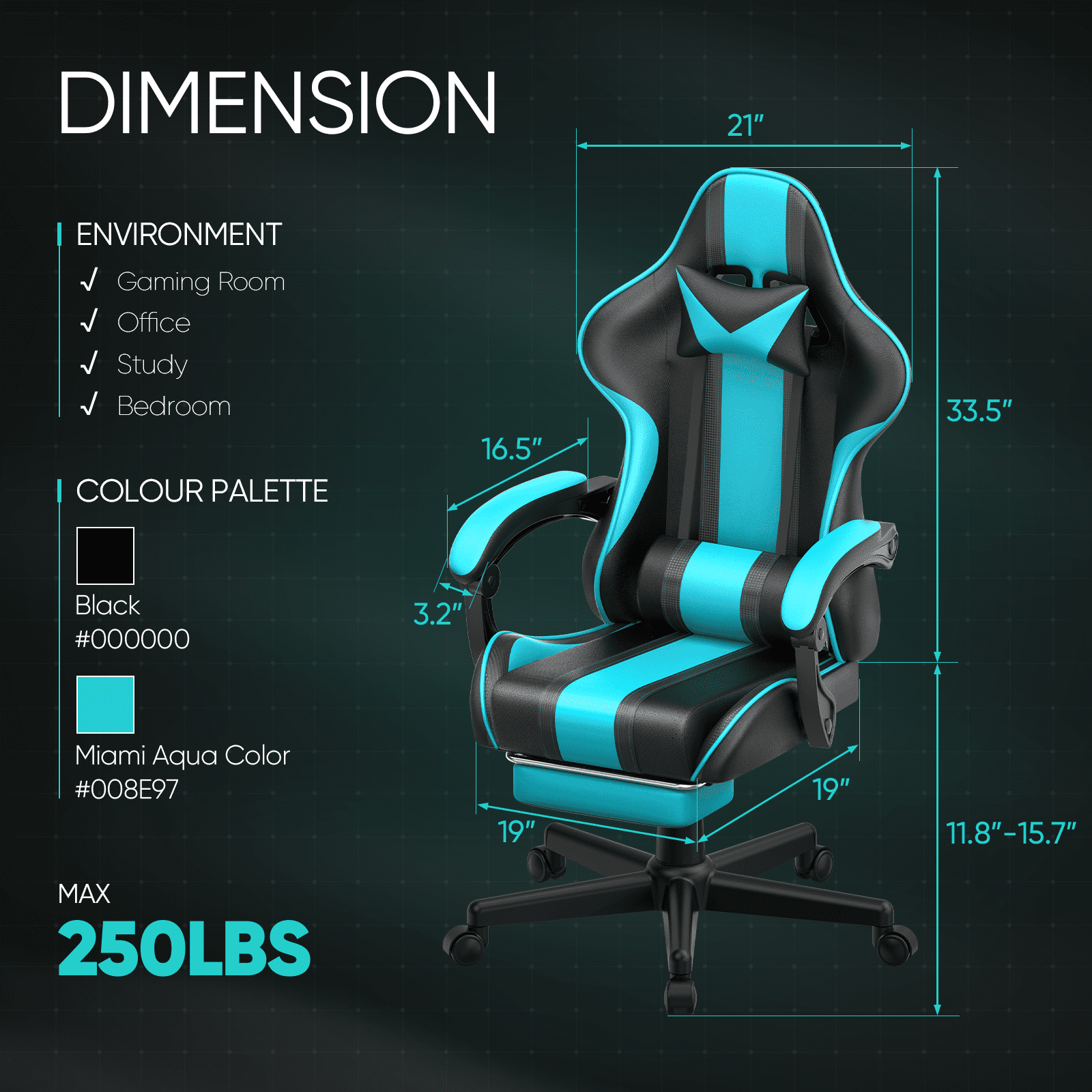 Soontrans Gaming Chair with Footrest Ergonomic Office Chair with Massage Lumbar Pillow, Reclining Gamer Game Chair for Adults, Blue