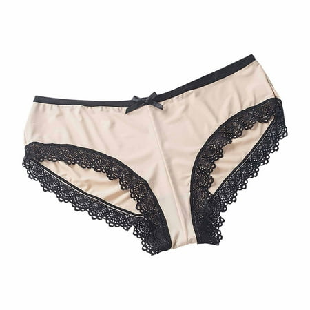 Jalioing Lace G-Strings Thongs for Women High Rise Breathable Briefs Mid Waist Solid Color Fashion Panty (X-Large  Beige)