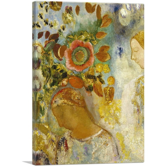 ARTCANVAS Two Young Girls Among Flowers 1912 Canvas Art Print by Odilon Redon - Size: 26" x 18" (0.75" Deep)