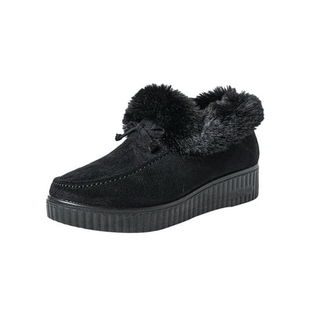 

Wazshop Womens Winter Warm Shoes Wide Width Mocassins Non Slip On Cottom Slippers Comfort Plush Lined Booties Ladies Loafers Cute Black 9