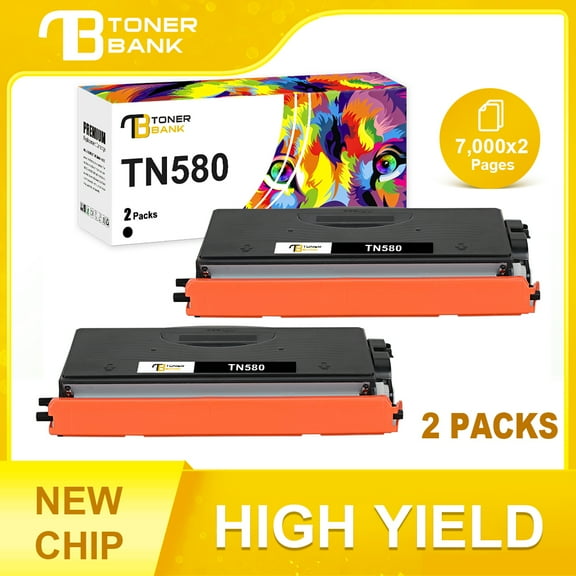 Toner Bank Compatible TN 580 High Yield Toner Cartridge Replacement for Brother TN-580 TN580 HL-5240 HL-5250DN HL-5340D HL-5370DW DCP-8060 DCP-8065DN MFC-8660DN Printer Ink (Black, 2-Pack)