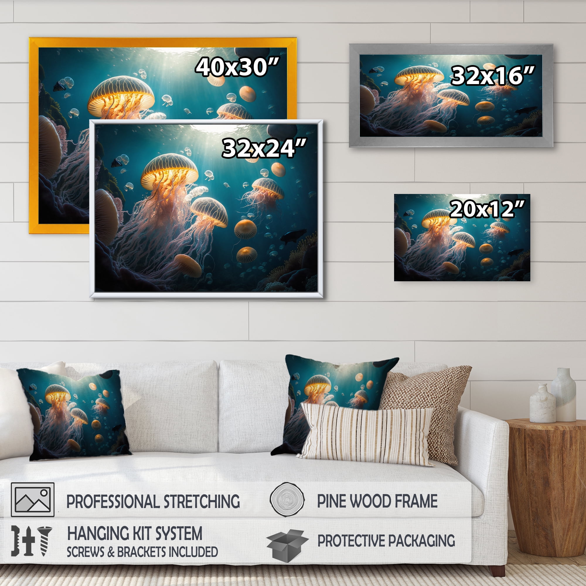 Designart Jellyfish In The Ocean II Canvas Wall Art