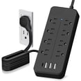 thumbnail image 1 of 12 en 1 Regleta Multicontacto Extension USB, con 8 Salidas CA y 4 Puertos USB (1 USB C), Enchufe/Conector Multiple, 1.5M Extension Electrica, para Dormitorio, Casa, Dorm, Oficina (Negro, 1 of 8