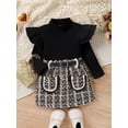 thumbnail image 3 of GXFC Little Girl Fall Skirt Outfits Set Clothes 6M 1T 2T 3T 4T 5T Kids Girl Long Sleeve Semi-high Collar Sweatshirt Tops and Tweed Skirt with Belt 2Pcs Casual Autumn Clothing for Children Girl, 3 of 9