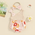 thumbnail image 2 of Bagilaanoe Newborn Baby Girl Summer Rompers Floral Print Sleeveless Bodysuits + Headband 3M 6M 12M 18M Infant One Piece Jumpsuit, 2 of 6