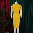 thumbnail image 6 of AURA Plus Size Bodycon Midi Dress High Waist Round Neck Short Sleeve Elegant Office Dress with Brooch Zipper, 6 of 10