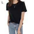 thumbnail image 1 of Camiseta de mujer Verano Cuello redondo Manga corta Color sólido Top casual, Negro, L Noticed AP001478-02B, 1 of 7