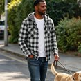 thumbnail image 4 of Dweltoz Men's Plaid Flannel Hoodie Shirt Fashion Casual Long Sleeve Button Up Jacket with Pocket Fall to Winter,White S, 4 of 5