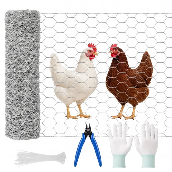Chicken Wire Mesh Roll Set, 15.8 in x 49 ft Galvanized Iron Hexagonal Wire Mesh Roll with Pliers Gloves Zip Ties, Metal Netting for Poultry Fencing, Garden Protection, DIY Crafts, Home Decor