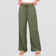 thumbnail image 5 of Resicozy Linen Pants Women Flowy Lightweight Petite Pants 2026 Summer Beach Vacation Trousers with Pockets Army Green L, 5 of 5