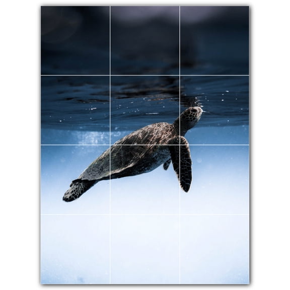 Picture-Tiles.com: Turtle Ceramic Tile Wall Mural WAL501063-34L. 24"W x 32"H using (12) 8" x 8" Ceramic Tiles-Satin Finish