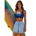 thumbnail image 5 of Women'S Shorts Summer Casual Loose Elastic Waist Drawstring Lace Boho Beach Cover Up Shorts Blue L, 5 of 9
