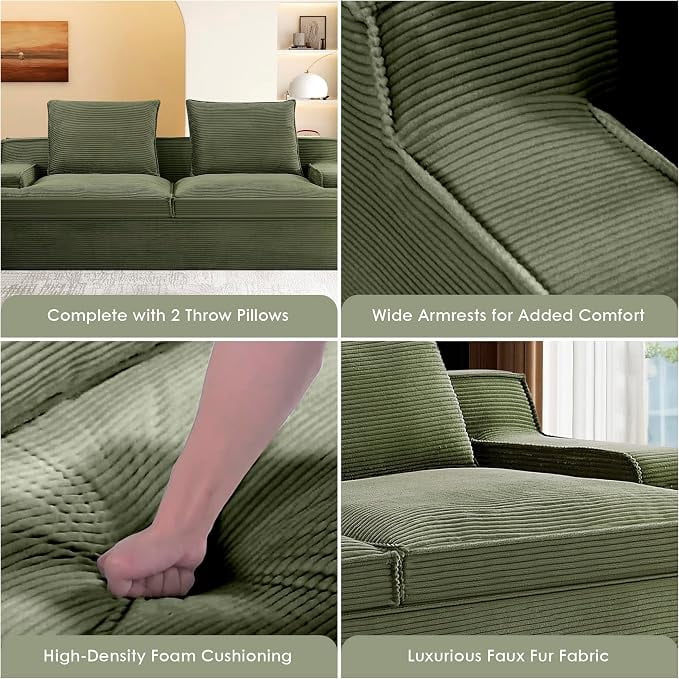 US Pride Oversized Full Foam 4 Seater Couch for Living Room Upholstered in Soft Corduroy Fabric