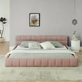 thumbnail image 3 of Newest King Size Upholstered Bed with Soft Chenille Fabric, Low Profile Floor Bed for Bedroom & Guest Room, Thick Padded Headboard & No Box Spring, Modern Pink Frame, 3 of 11