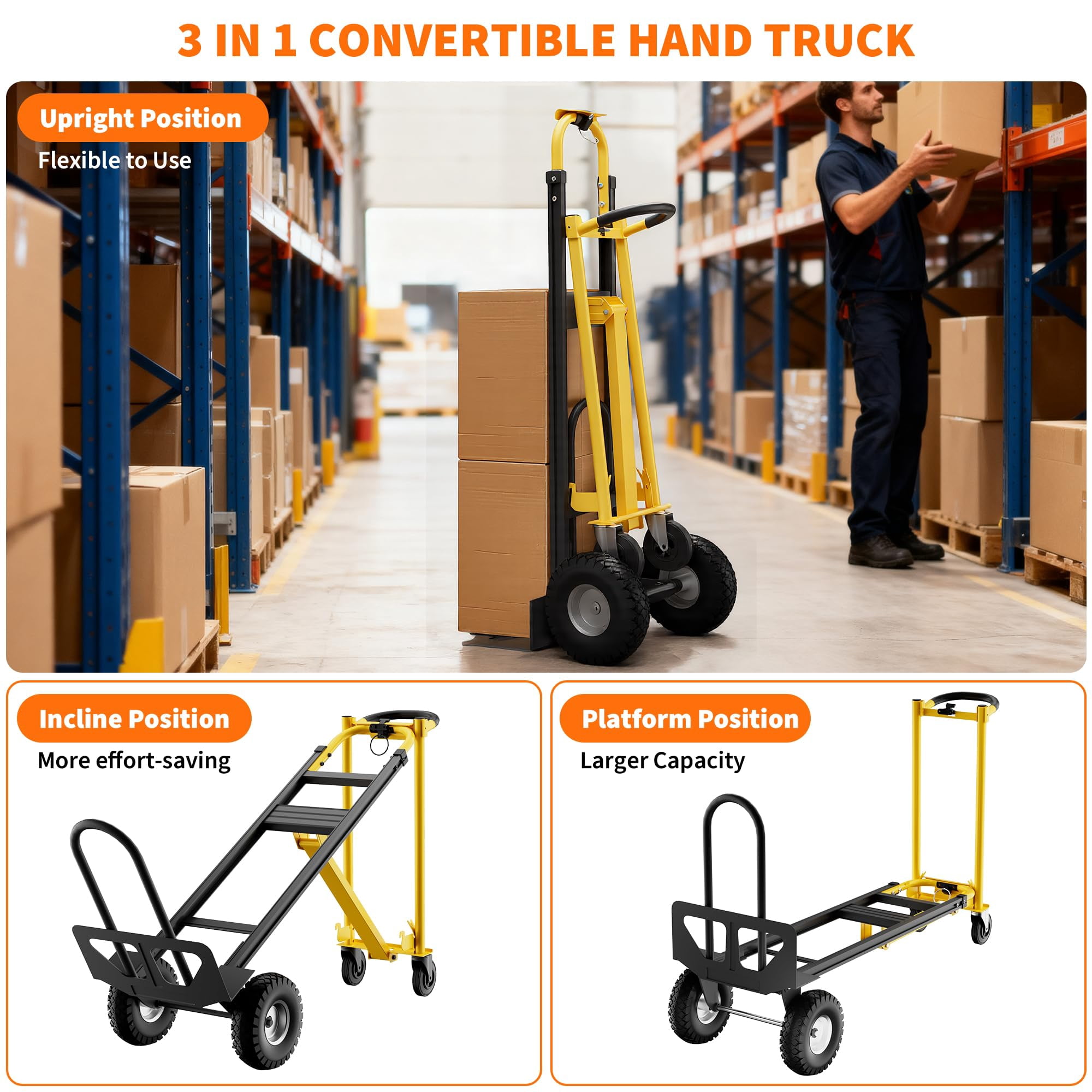 Huisuilinss Folding Hand Truck,3 in 1 Convertible Hand Truck Dolly,Utility Cart Platform Cart,Aluminum Moving Dolly With Wheels For Moving Warehouse Transport Appliance Delivery Travel,1PCS
