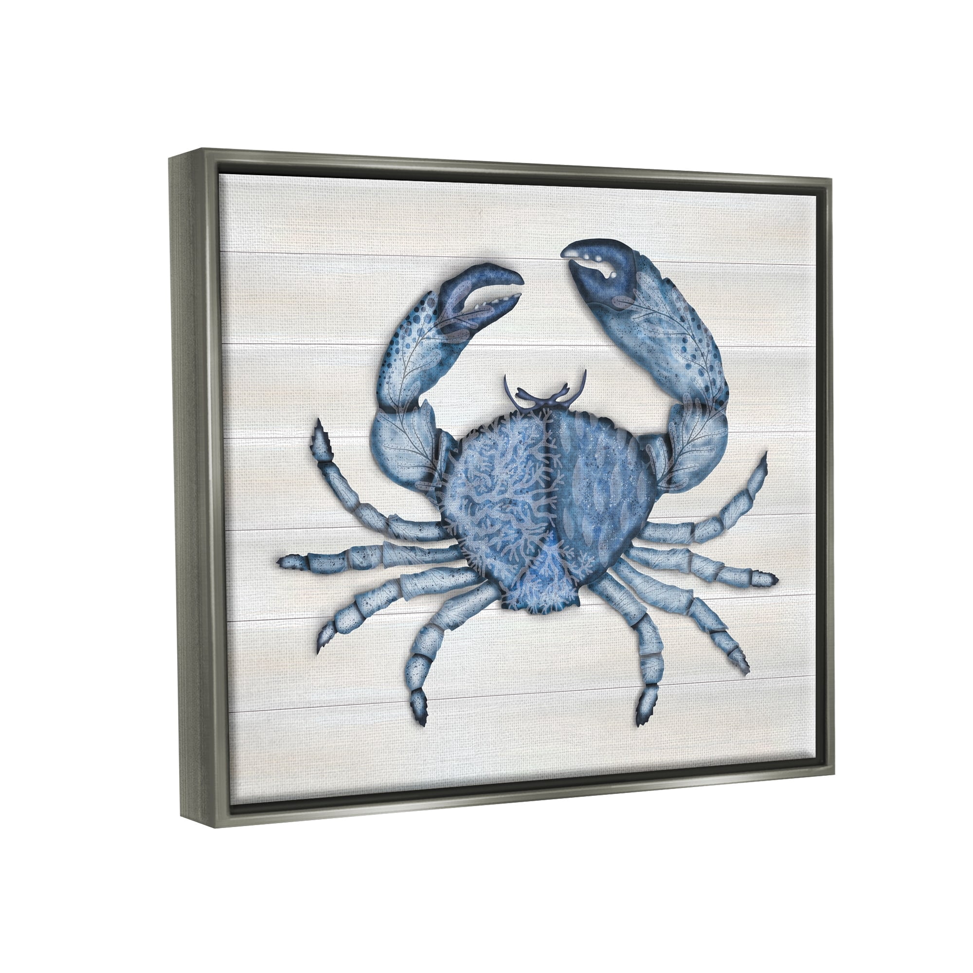 Stupell Industries Detailed Blue Crab Grainy Pattern Aquatic Botanicals Graphic Art Luster Gray Floating Framed Canvas Print Wall Art, Design by Darlene Seale