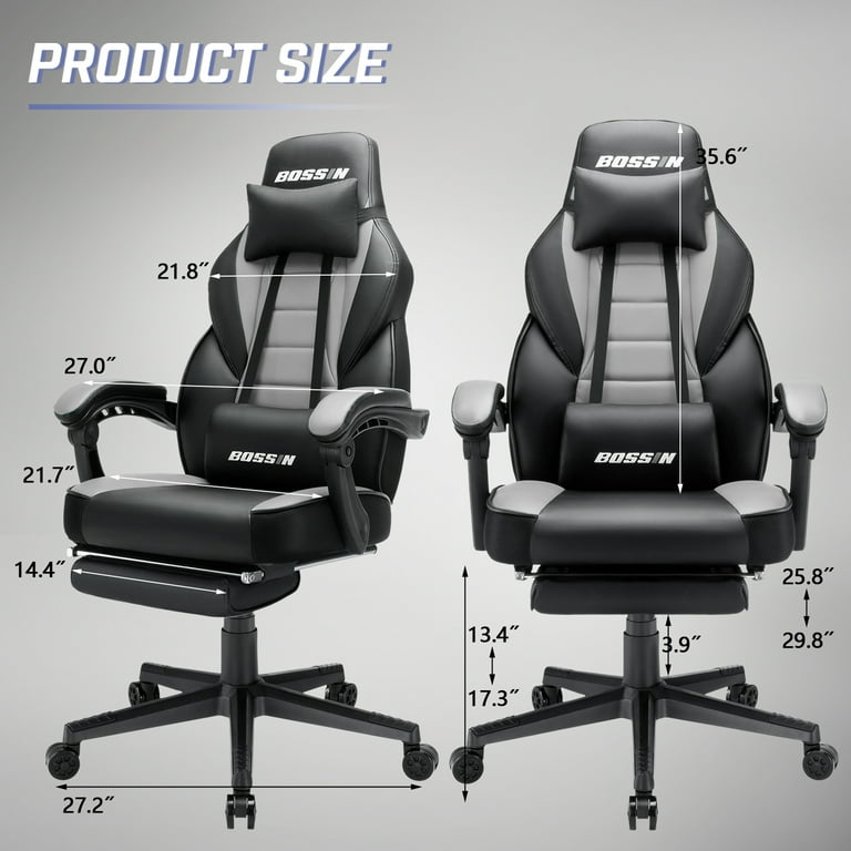 Black Leather Gaming Chair with Footrest Big and Tall Gamer Chair