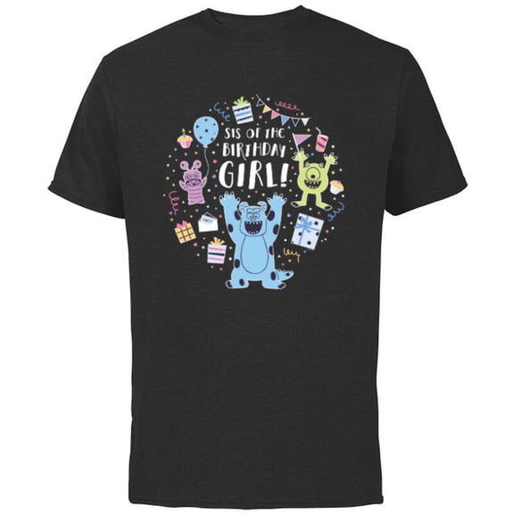 Disney and Pixar’s Monsters, Inc. Sis of the Birthday Girl - Short Sleeve Cotton T-Shirt for Adults - Customized-Black